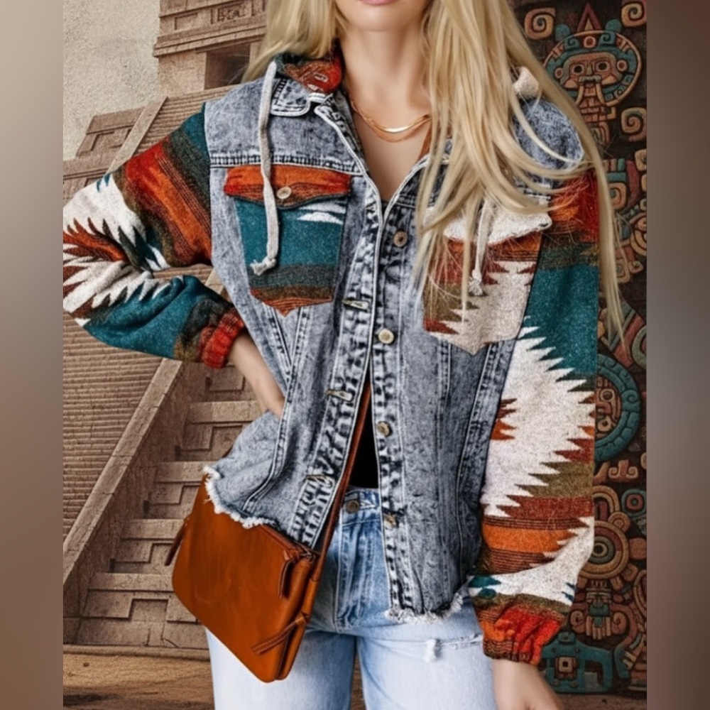 Boho Aztec Button Down Shacket Jacket NWOT NWT - image 1
